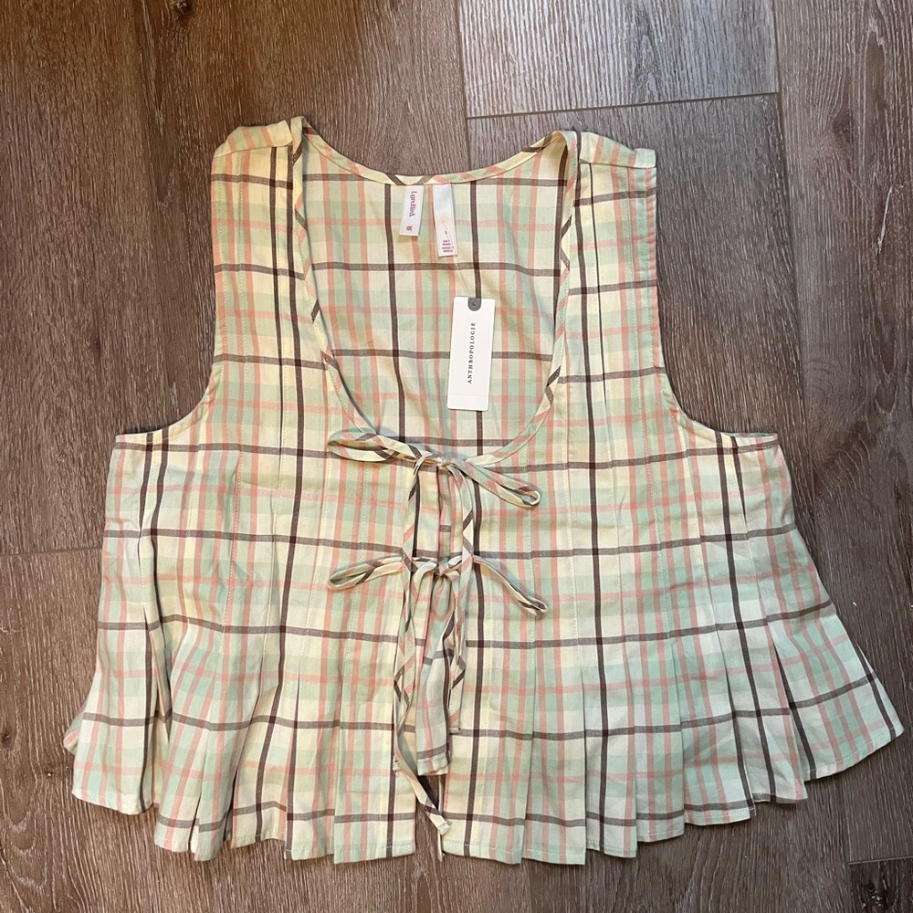 Plaid PJ Top Tie Front NWT Anthropologie LyreBird S